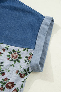 Floral & Soft Denim Button Short Sleeve Polo