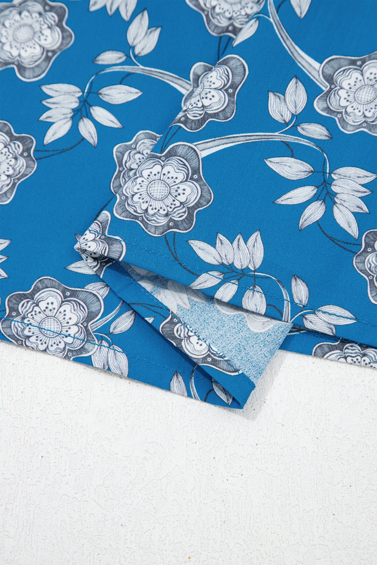 Blue Floral Top with Tie Neck & Puff Sleeves