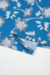 Blue Floral Top with Tie Neck & Puff Sleeves
