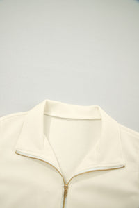 Soft Cream Partial-Zip Top with Ruffled Sleeves