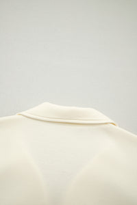 Soft Cream Partial-Zip Top with Ruffled Sleeves