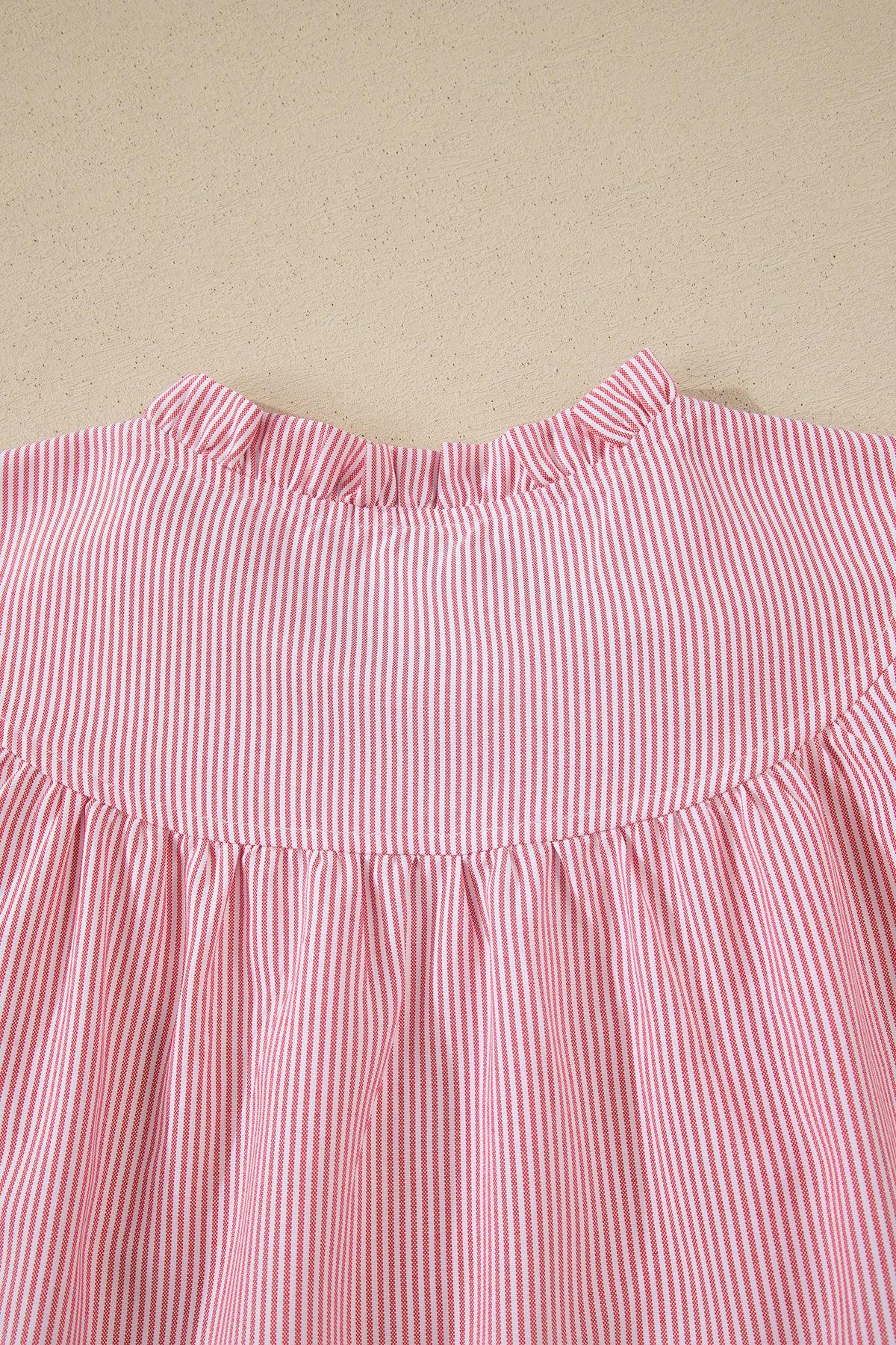 Red Stirped V-Neck Top w/Ruffled Collar & Flutter Sleeves
