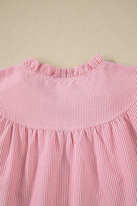 Red Stirped V-Neck Top w/Ruffled Collar & Flutter Sleeves