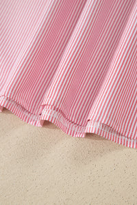 Red Stirped V-Neck Top w/Ruffled Collar & Flutter Sleeves