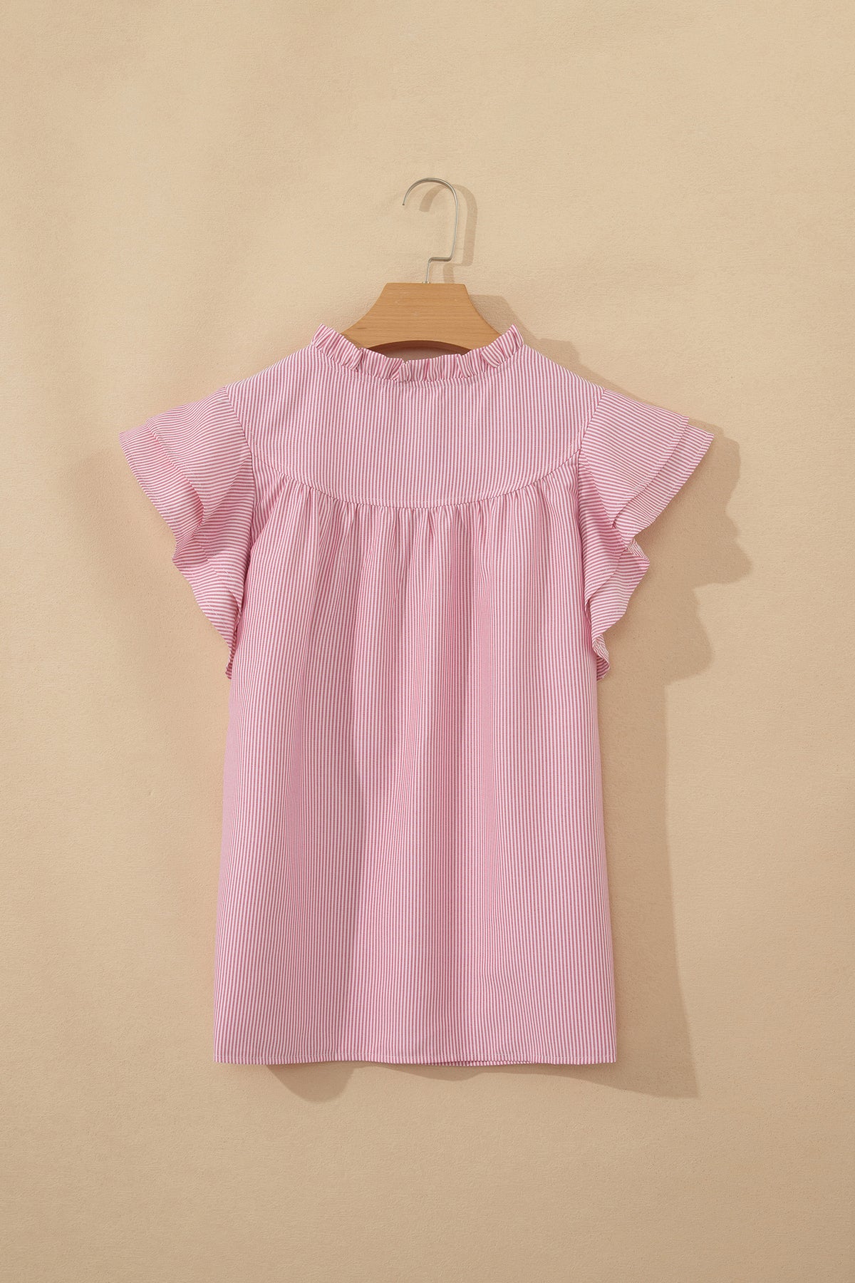 Red Stirped V-Neck Top w/Ruffled Collar & Flutter Sleeves