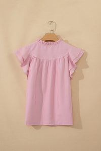 Red Stirped V-Neck Top w/Ruffled Collar & Flutter Sleeves