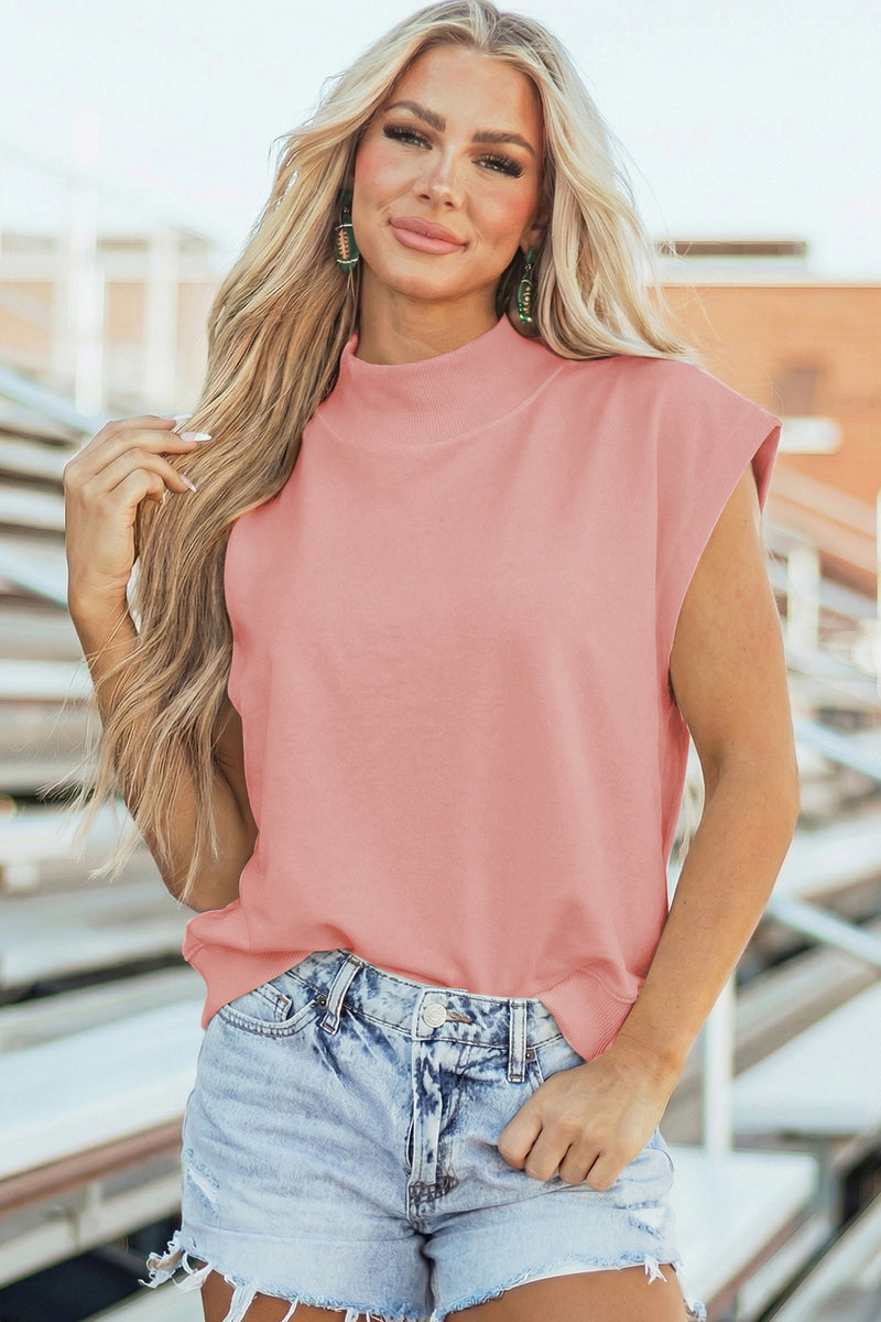 Mock Neck (Light Pink) Cap Sleeve Lightweight Top
