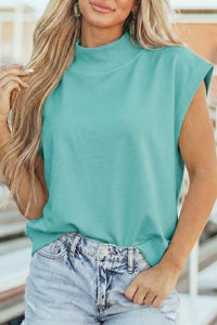 Mock Neck (Wintergreen) Cap Sleeve Lightweight Top