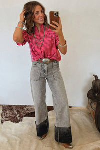 Striped (Red) Short Puff Sleeve Top w/Ruffles