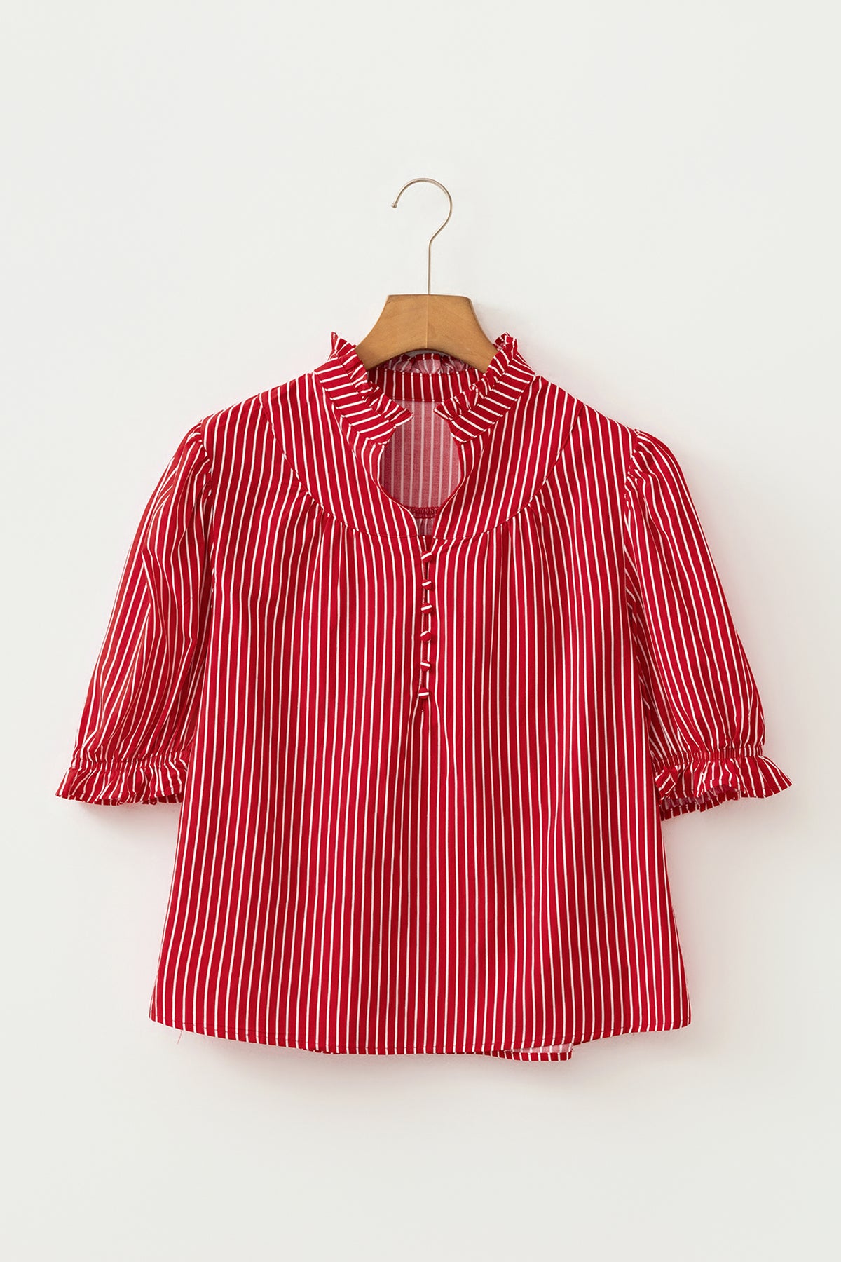 Striped (Red) Short Puff Sleeve Top w/Ruffles