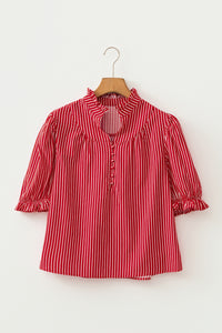 Striped (Red) Short Puff Sleeve Top w/Ruffles