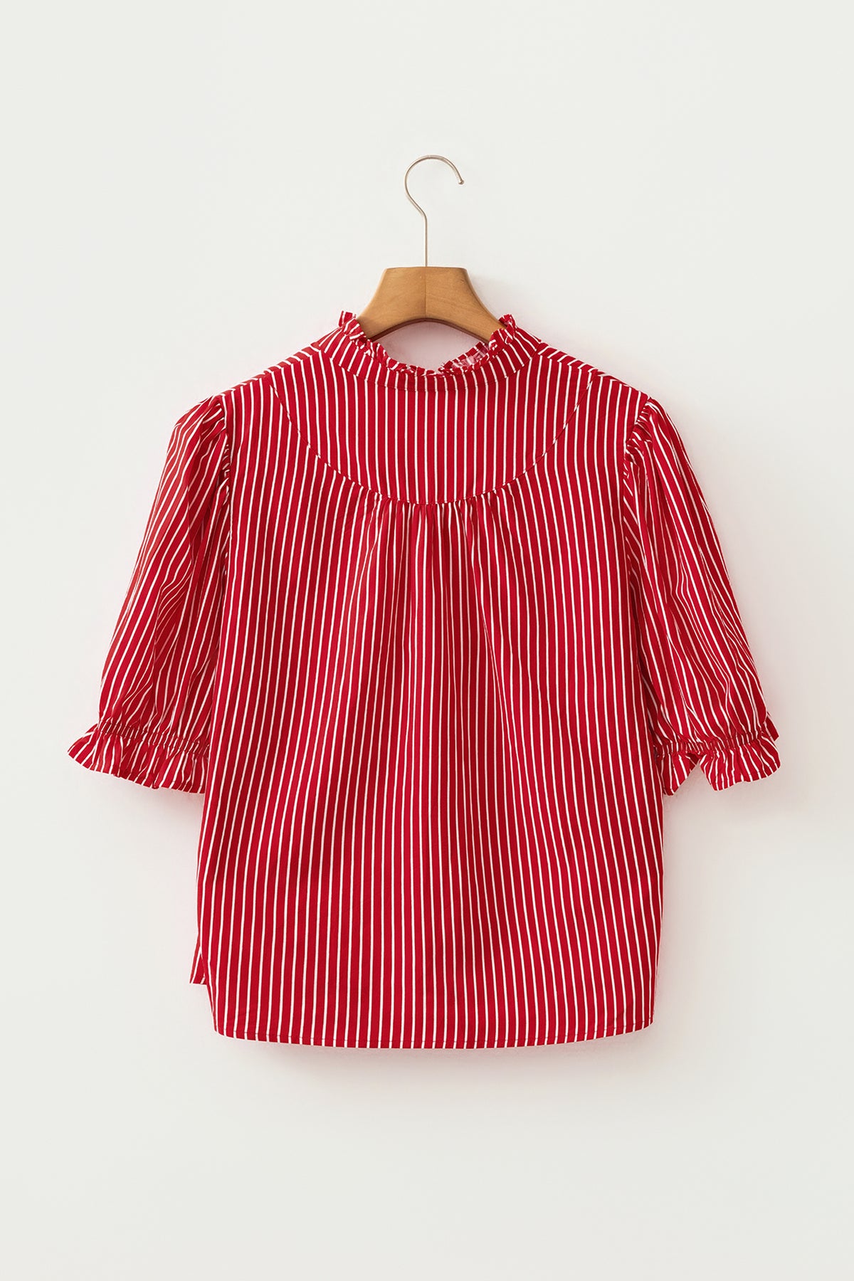 Striped (Red) Short Puff Sleeve Top w/Ruffles