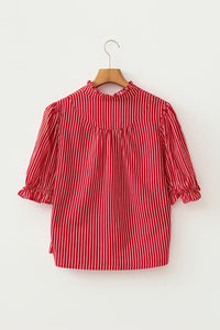 Striped (Red) Short Puff Sleeve Top w/Ruffles