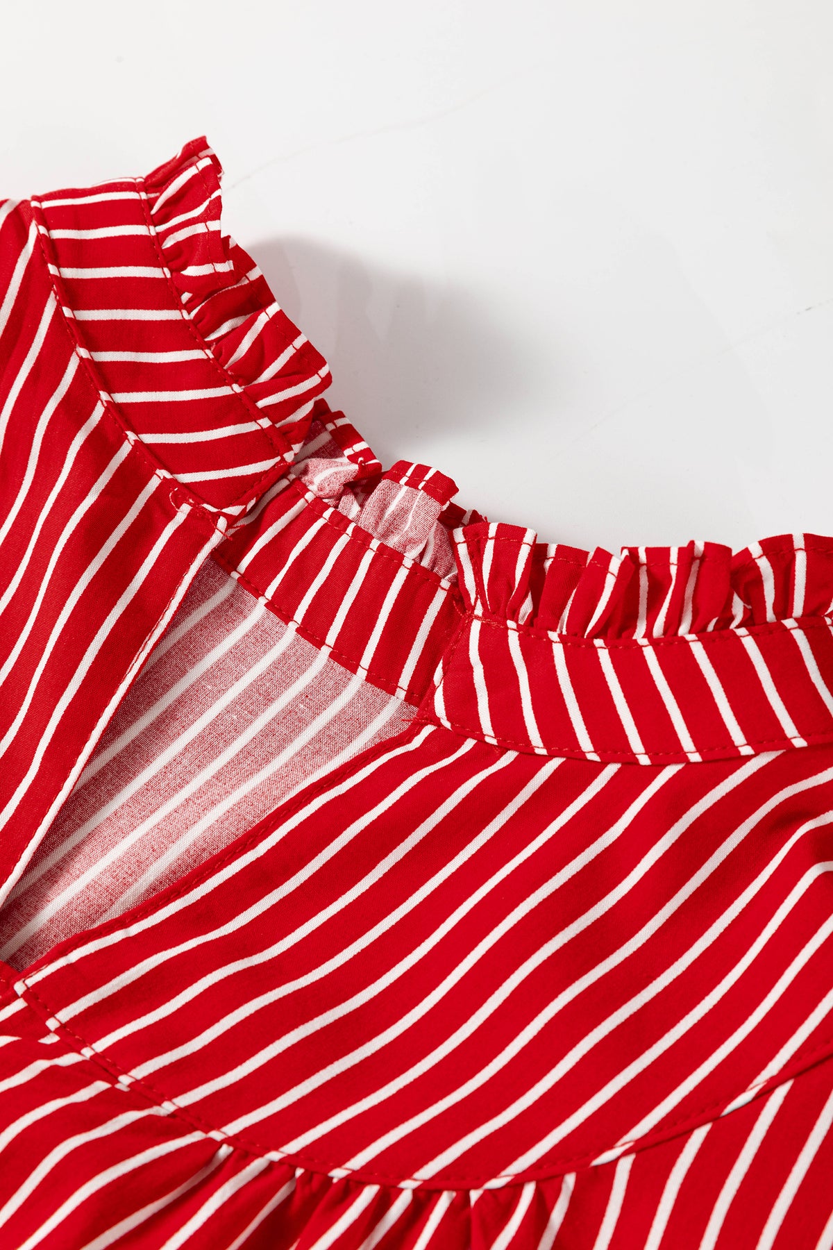 Striped (Red) Short Puff Sleeve Top w/Ruffles