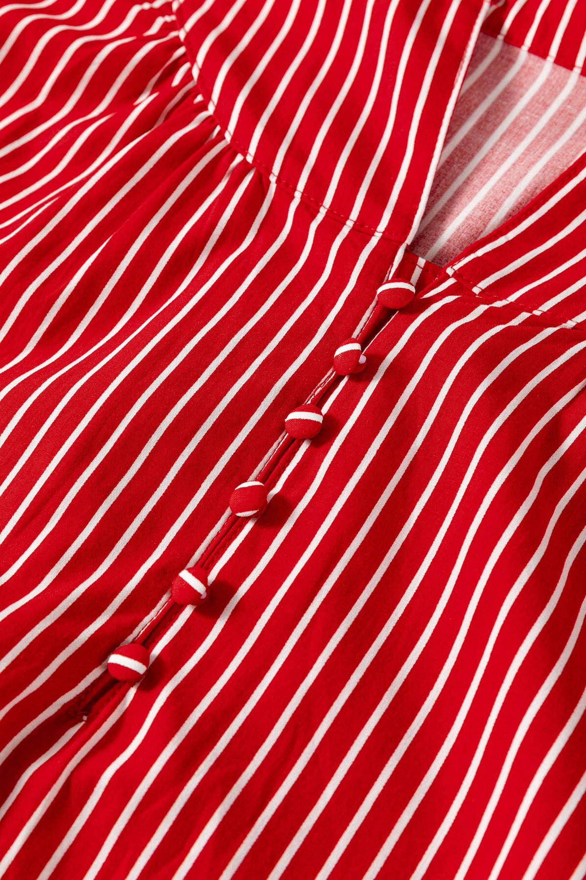 Striped (Red) Short Puff Sleeve Top w/Ruffles