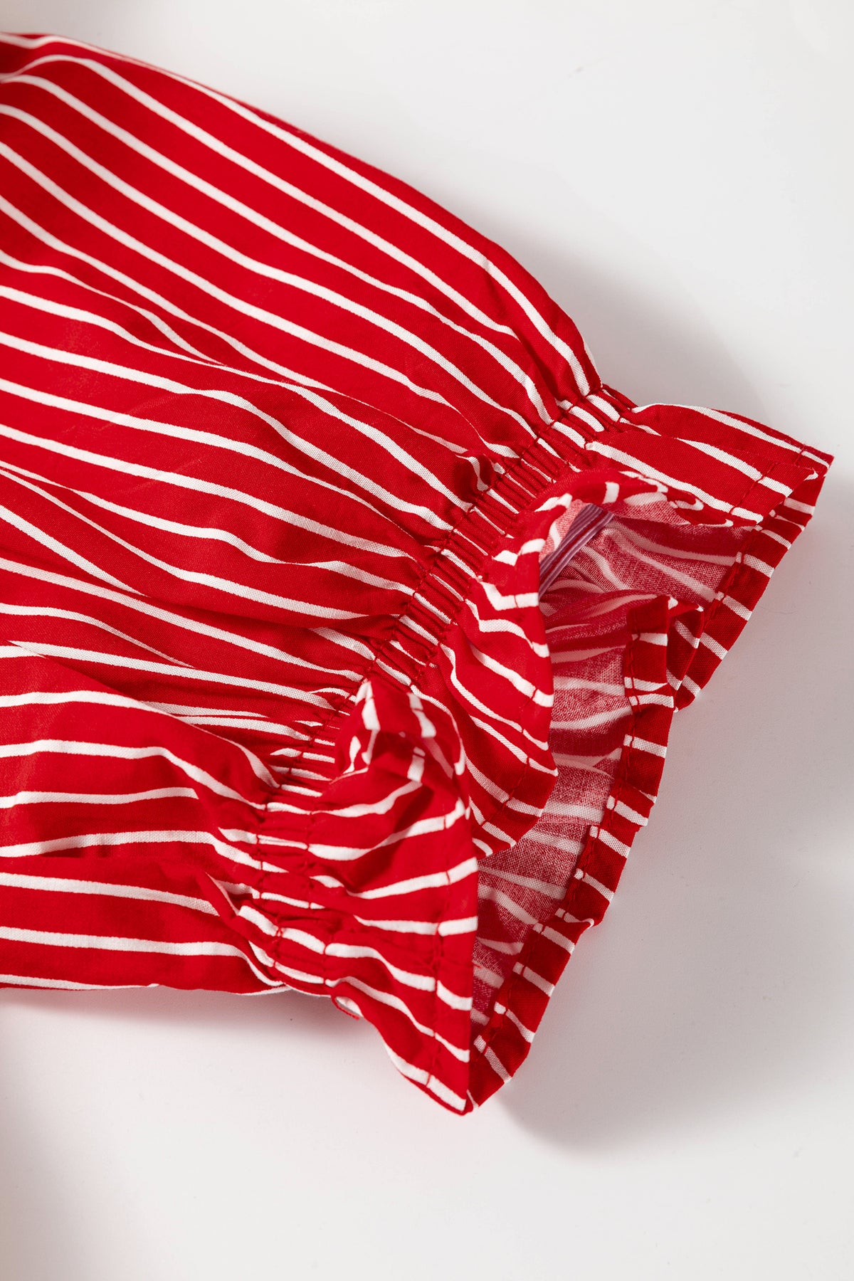 Striped (Red) Short Puff Sleeve Top w/Ruffles