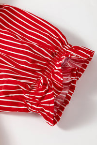 Striped (Red) Short Puff Sleeve Top w/Ruffles