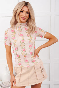 White Sheer Floral Short Sleeve Top