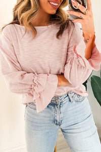 Ruffle-Sleeve Light Pink Round Neck Top