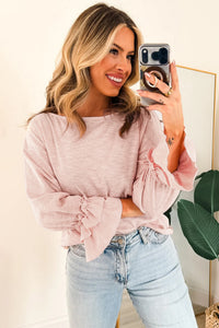 Ruffle-Sleeve Light Pink Round Neck Top