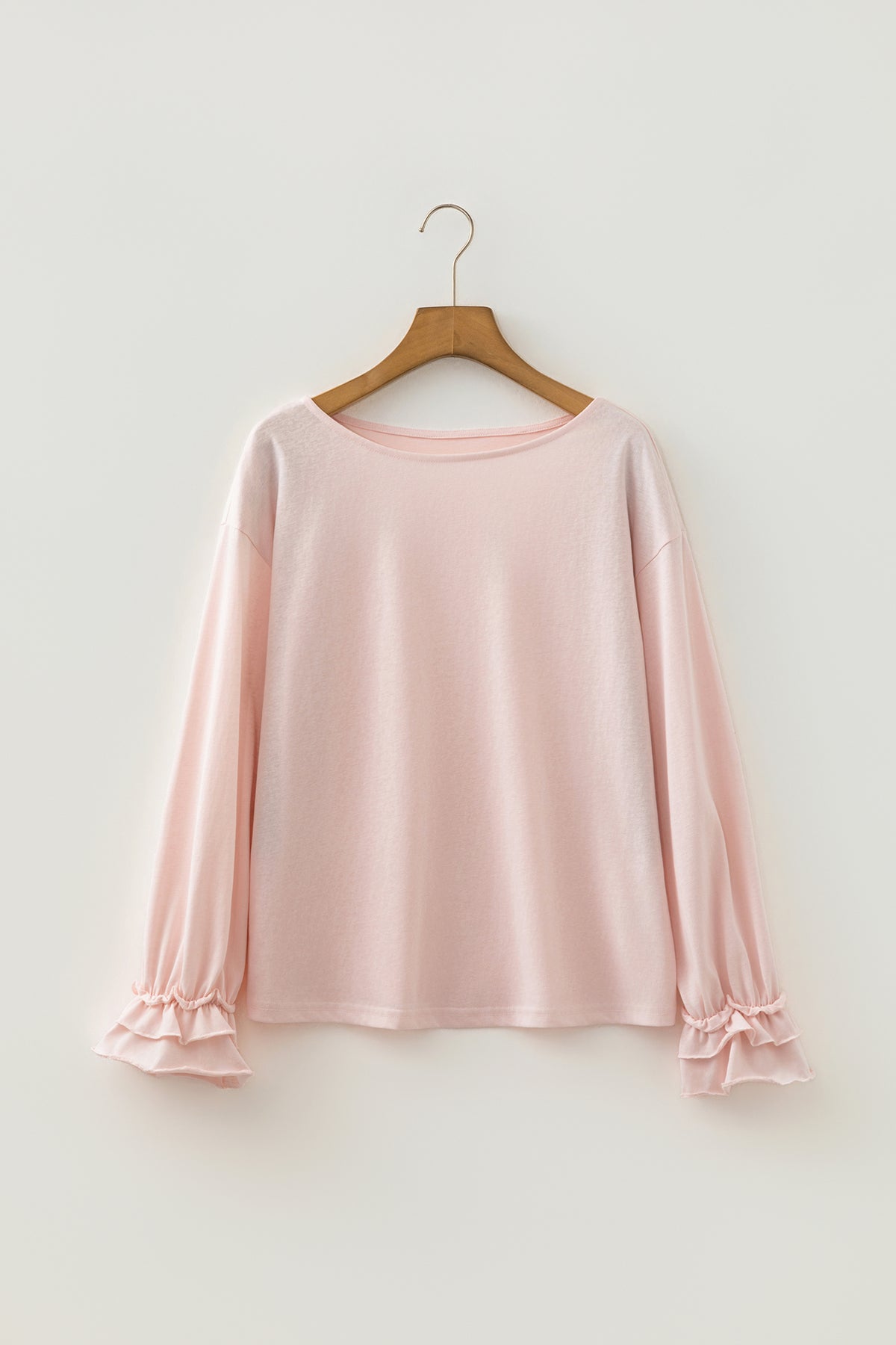 Ruffle-Sleeve Light Pink Round Neck Top