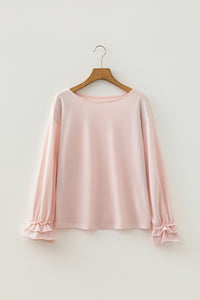 Ruffle-Sleeve Light Pink Round Neck Top