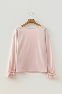 Ruffle-Sleeve Light Pink Round Neck Top