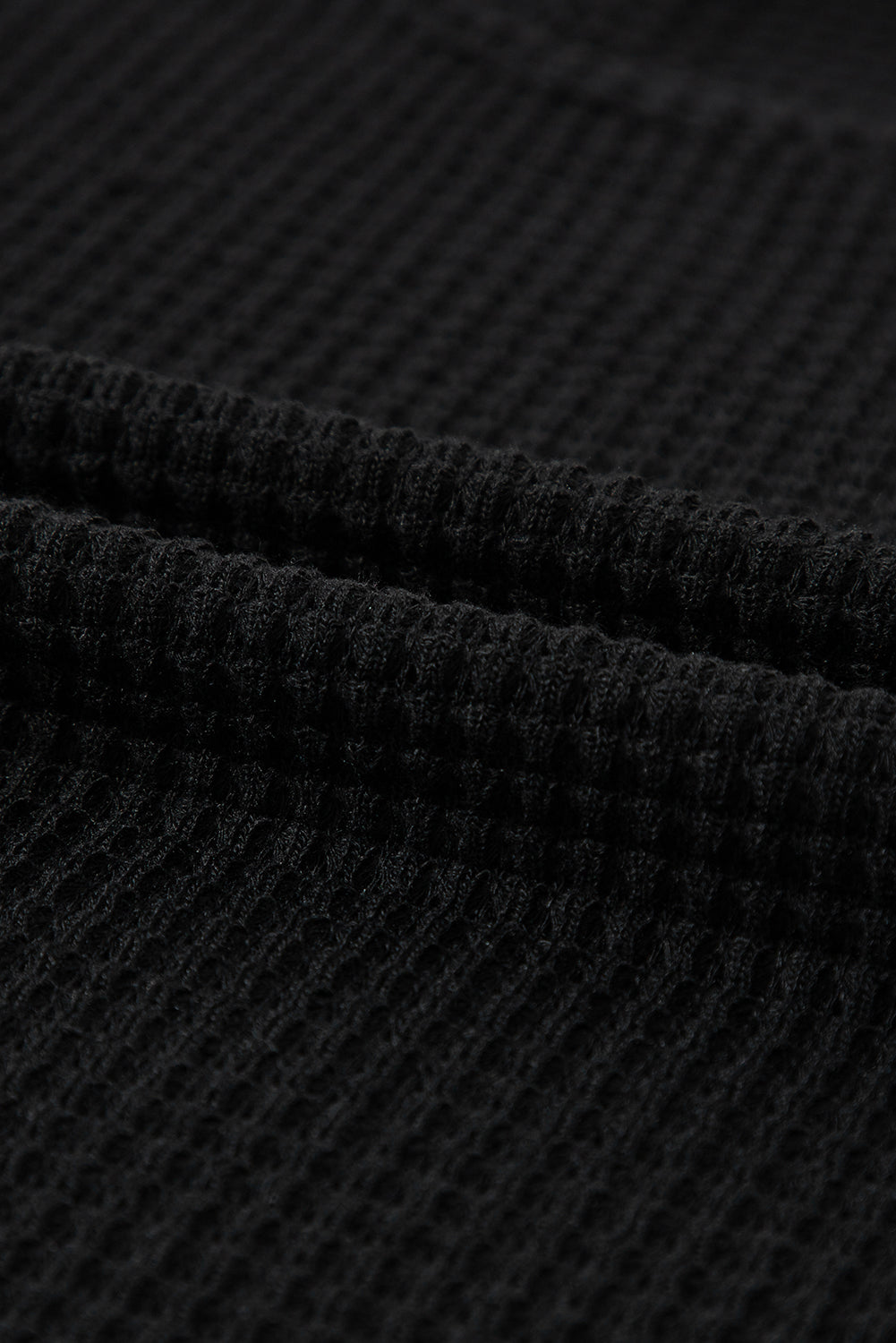 Black Waffle Knit Ruched, Puff-Sleeve Top