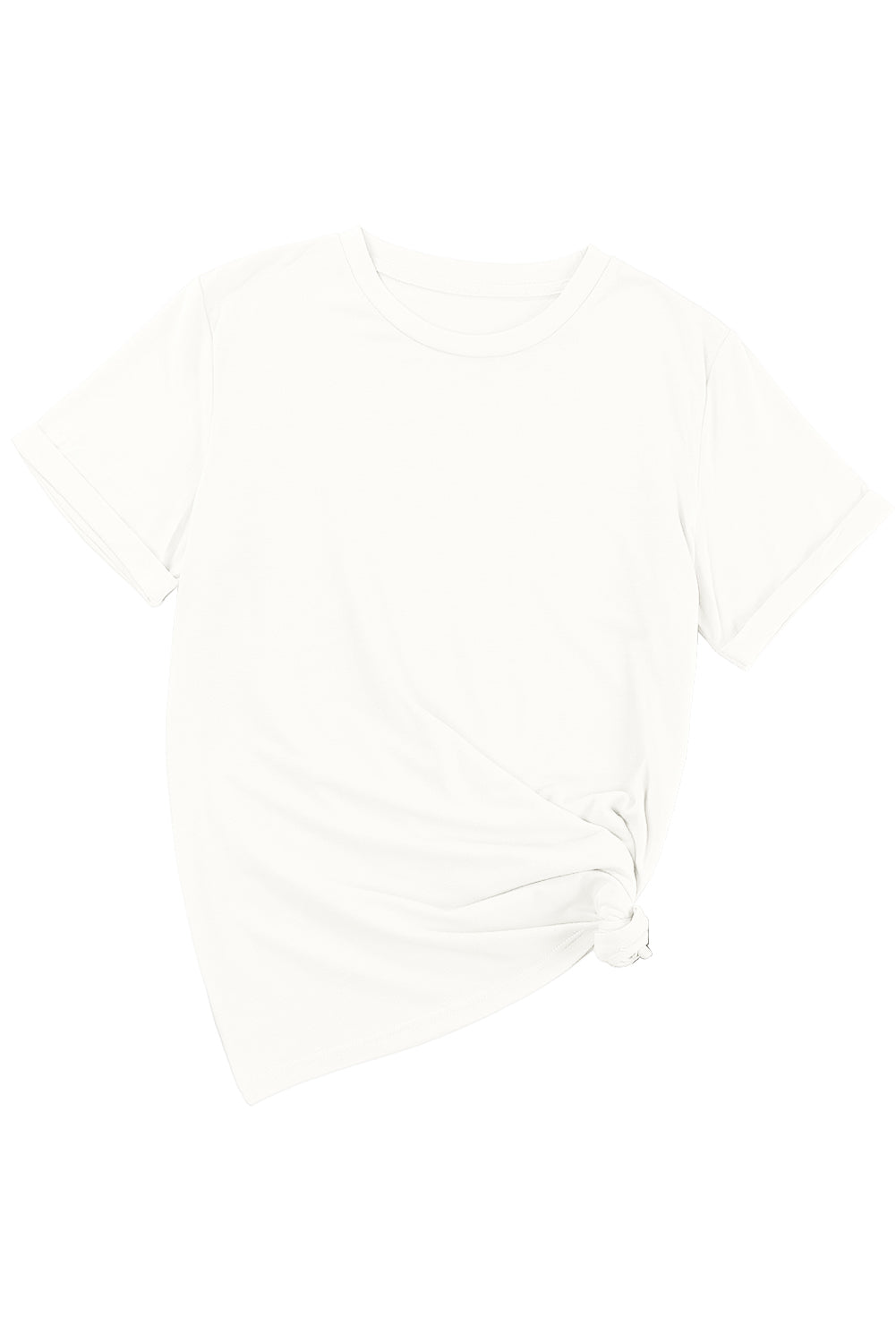 Casual (White) Basic T-Shirt with Cuffed Sleeves