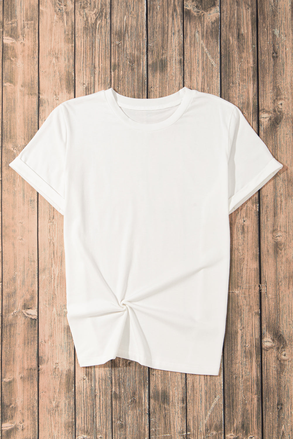 Casual (White) Basic T-Shirt with Cuffed Sleeves