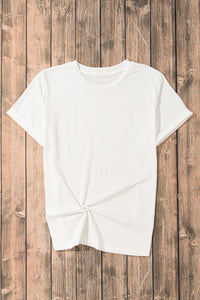 Casual (White) Basic T-Shirt with Cuffed Sleeves