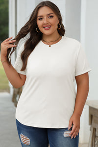Casual (White) Basic T-Shirt with Cuffed Sleeves