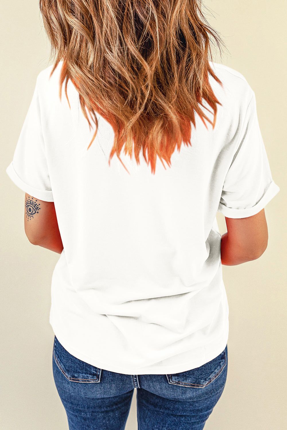 Casual (White) Basic T-Shirt with Cuffed Sleeves
