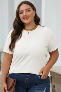 Casual (White) Basic T-Shirt with Cuffed Sleeves