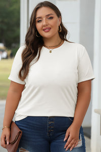 Casual (White) Basic T-Shirt with Cuffed Sleeves