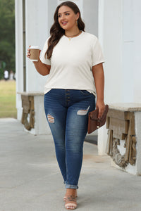 Casual (White) Basic T-Shirt with Cuffed Sleeves