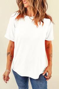 Casual (White) Basic T-Shirt with Cuffed Sleeves