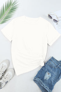 Casual (White) Basic T-Shirt with Cuffed Sleeves