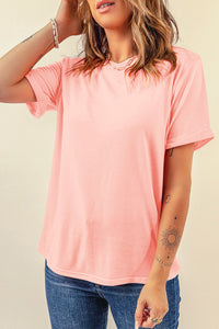 Casual (Pink) Basic T-Shirt with Cuffed Sleeves