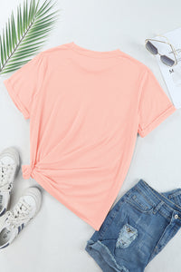 Casual (Pink) Basic T-Shirt with Cuffed Sleeves