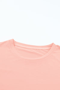 Casual (Pink) Basic T-Shirt with Cuffed Sleeves