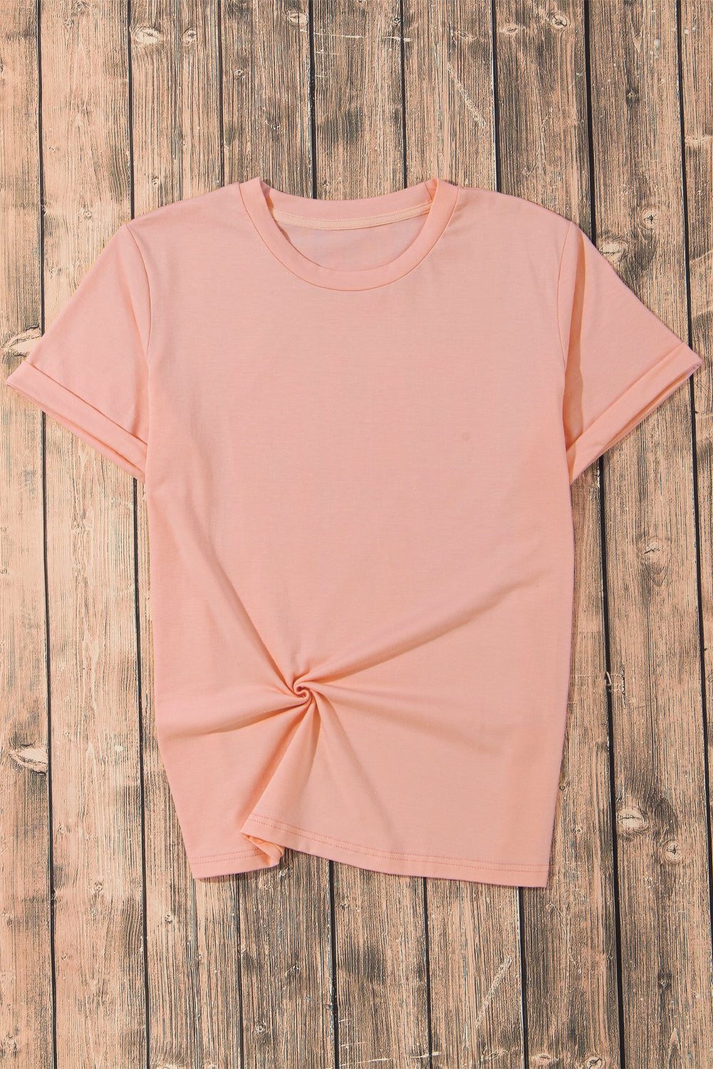 Casual (Pink) Basic T-Shirt with Cuffed Sleeves