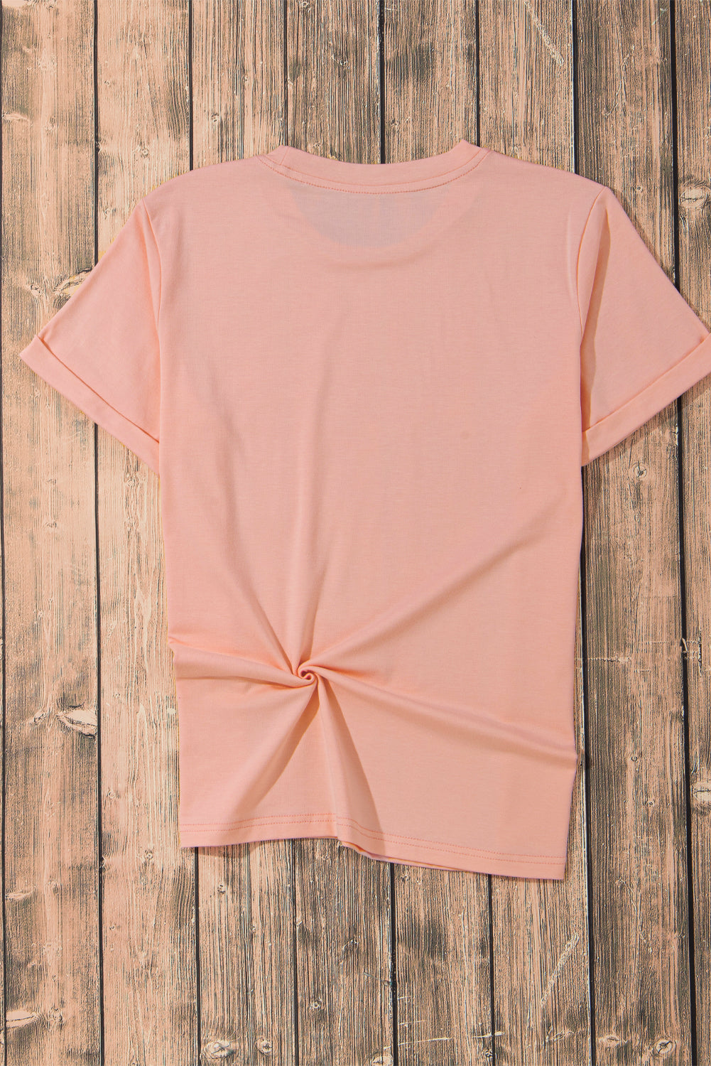 Casual (Pink) Basic T-Shirt with Cuffed Sleeves