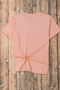 Casual (Pink) Basic T-Shirt with Cuffed Sleeves