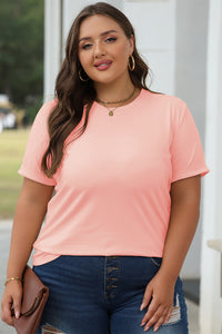 Casual (Pink) Basic T-Shirt with Cuffed Sleeves