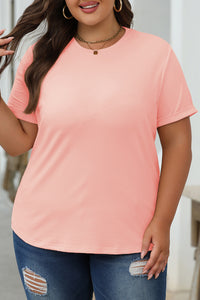 Casual (Pink) Basic T-Shirt with Cuffed Sleeves