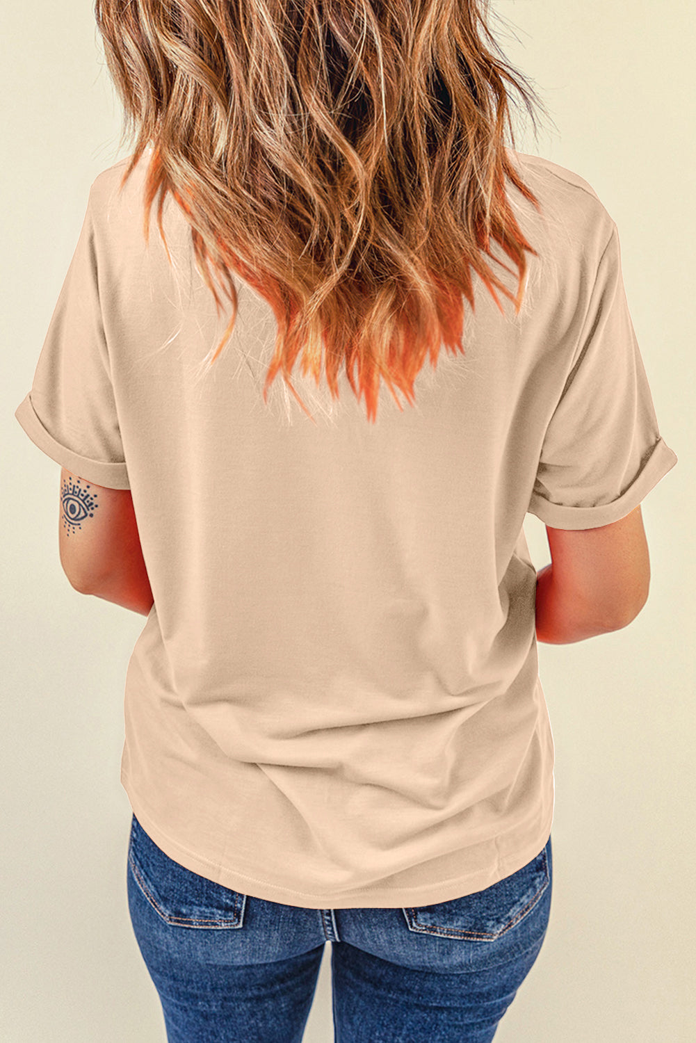 Casual (Tan) Basic T-Shirt with Cuffed Sleeves