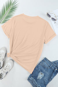 Casual (Tan) Basic T-Shirt with Cuffed Sleeves