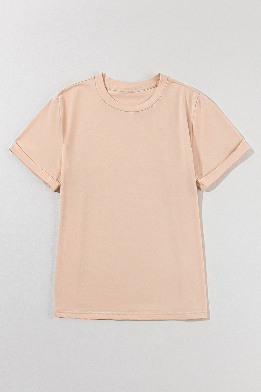 Casual (Tan) Basic T-Shirt with Cuffed Sleeves