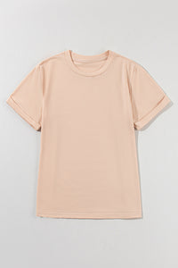 Casual (Tan) Basic T-Shirt with Cuffed Sleeves